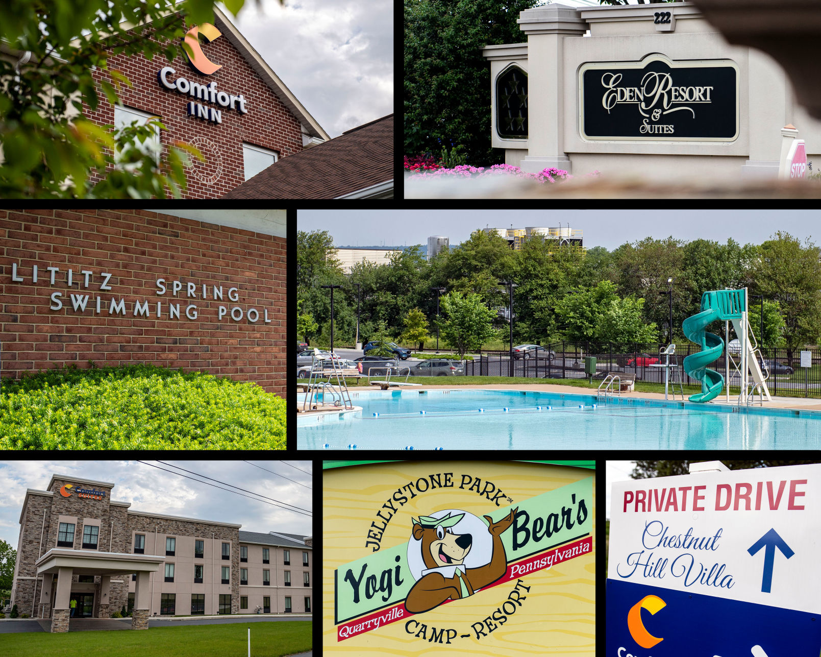 Collage: Lancaster County pools that reported the most bacteria failure violations in 2018